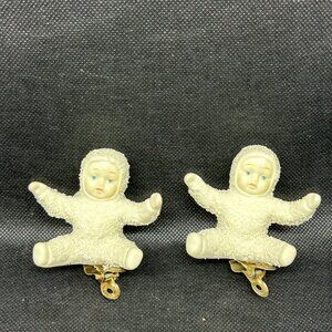 Retired Set of 2 Dept 56 winged Snowbabies lite clip ornaments